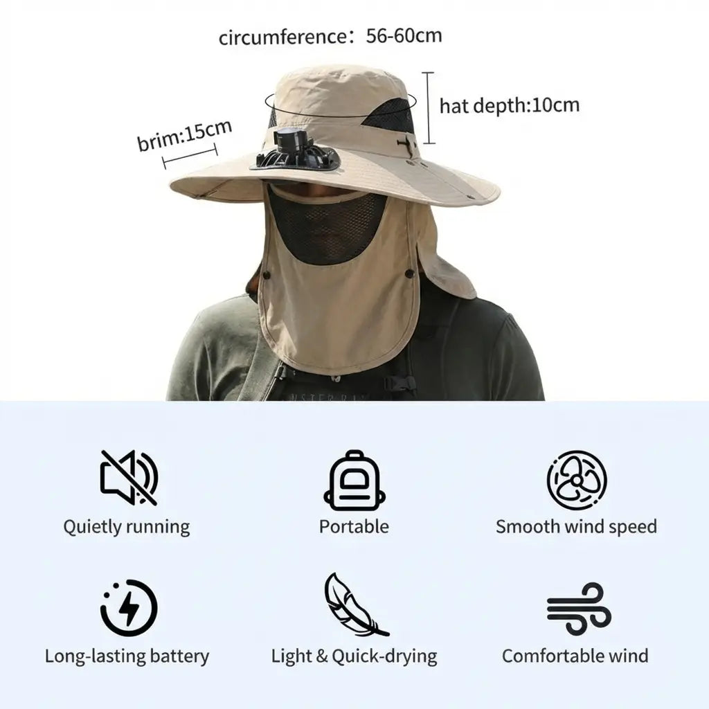 Cooling Fan Sun Hat with Face Shield, Windproof Lightweight Outdoor Cap, Ultimate Summer Heat Relief Accessory, Versatile Protection for All Outdoor Activities