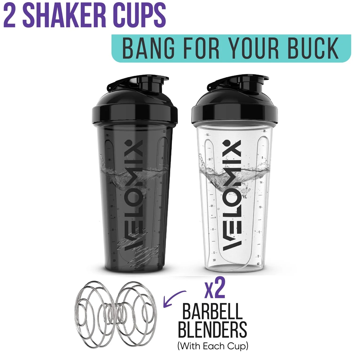 28 Oz Protein Shaker Bottles - 2 Pack with 2X Wire Whisk | Leak-Proof Design for Smooth Protein Mixes